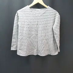 ◇ URBANRESEARCH アイテムズ ボーダー柄 Vネック 長袖 カットソー サイズF グレー レディース E  【1306050060063】