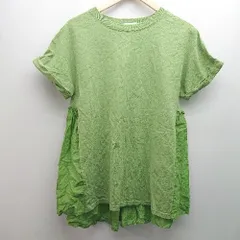 ◇ niko and … クルーネック ギャザー さらさら生地 ストレッチ 半袖 チュニック サイズL グリーン レディース E  【1306050065495】