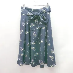 ◇ earth music&ecology ウエスト後ろゴム 裏地なし タック入り ひざ丈 フレア スカート サイズF ネイビー系 レディース E  【1306050066904】