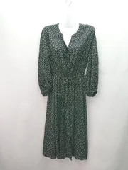 ◇ earth music&ecology 水玉柄 ウエスト絞り 裏地なし 長袖 ロング丈 ワンピース サイズF レディース E  【1306050066867】