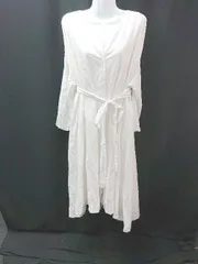 ◇ JUNOAH ゆったりシルエット 裏地なし 透け感あり 八分袖 ロング丈 ワンピース サイズ表記なし ホワイト レディース E  【1306050066812】