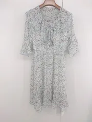 ◇ 新品 Achic 花柄 フラワー フリル ガーリー 七分丈 ロング ワンピース サイズ表記なし S相当 ライトブルー レディース E  【1306050067697】
