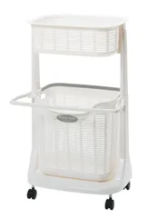 【スピード発送】ホワイト バスマット干し付 ランドリーバスケット2段 サンコープラスチック