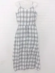 ◇ 新品 oblekt オブレクト チェック柄 ポケット キャミソール かわいい ロング ワンピース サイズF ホワイト レディース E  【1306050067864】