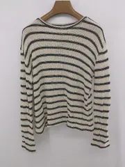 ◇ ZARA ボーダー柄 ラウンドネック シンプル カジュアル 長袖 ニット サイズ表記なし ホワイト/ブラック レディース E  【1306050067789】