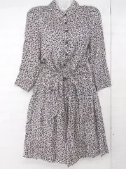 ◇ ◎ NATURAL BEAUTY BASIC 小花柄 大人女子 こなれ感 長袖 膝丈 ワンピース サイズS ベージュ ブルー レディース E  【1306050075067】