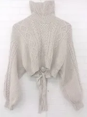 ◇ Heather ヘザー タートルネック バックリボン 長袖 ニット セーター サイズF ベージュ レディース E  【1306080005294】