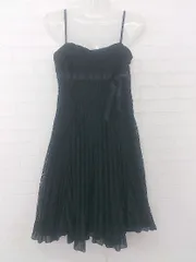◇ QUEENS COURT レース プリーツ 大人女子 キャミソール 膝丈 ワンピース サイズ1 ブラック レディース P  【1306100002845】