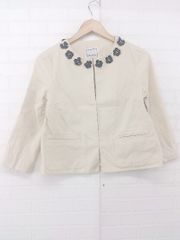 ◇ anatelier アナトリエ 装飾 フロントホック 長袖 ノーカラー ジャケット サイズ36 ベージュ ブラック系 レディース P  【1306120004362】