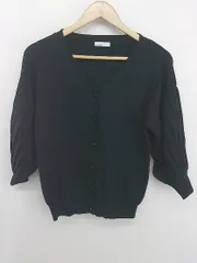 ◇ STYLE DELI スタイルデリ カジュアル 無地 Vネック 八分袖 ニット カーディガン サイズM ブラック レディース P  【1306120005000】