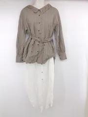 ◇ ◎ CRY. おしゃれ チェック レイヤード風 長袖 ロング ワンピース サイズ1 ブラウン ホワイト系 マルチ レディース P  【1306120006502】