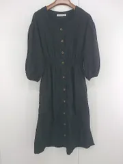 ◇ EVERY.VERY NICE CLAUP フロントボタン シンプル 七分袖 膝下丈 ワンピース ブラック レディース P  【1306120007509】