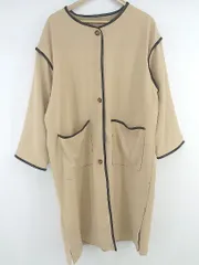 ◇ Aunt Marie's パイピング フェイクレザー ノーカラー 長袖 コート サイズS ベージュ レディース P  【1306120007431】