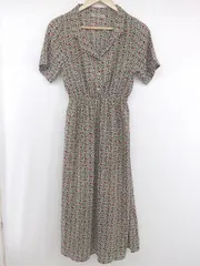 ◇ NICE CLAUP ナイスクラップ 総柄 大人かわいい 半袖 ロング ワンピース サイズF ホワイト ベージュ レディース P  【1306120010356】