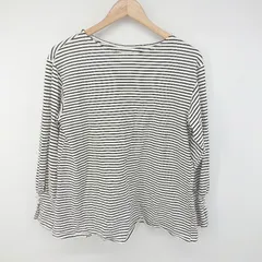 ◇ Palm Riche ポームリシュ ボーダー 装飾パール 長袖 Tシャツ カットソー サイズM アイボリー ブラック系 レディース P  【1306120011681】
