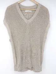 ◇ Bou Jeloud ブージュルード 透かし編み ラメ Ｖネック ニット ベスト サイズF ダークベージュ系 レディース P  【1306120011452】