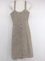 ◇ MAJESTIC LEGON チェック フロントボタン 膝下丈 ジャンパースカート サイズM ベージュ ブラウン系 マルチ レディース P  【1306120017645】