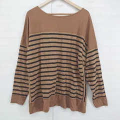 ◇ BONUM パネルボーダー バックスリット 長袖 Tシャツ カットソー ブラウン系 ブラック レディース P  【1306120018598】