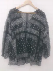 ◇ JEANASIS ペイズリー柄 シアー 抜け感 シフォン 長袖 ブラウス カットソー サイズF ブラック ホワイト レディース P  【1306120020096】