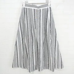 ◇ ◎ ●未使用● chocol raffine robe マルチストライプ 膝下丈 フレア スカート サイズ F グレー ホワイト レディース P  【1306120021116】