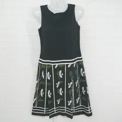 ◇ Simplicite 切替 柄 ナチュラル ノースリーブ 膝丈 ワンピース ブラック アイボリー グリーン系 レディース P  【1306120022014】