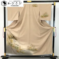 付下げ 風景 寺院 木々模様 金銀彩 藁色 しつけ糸 K-5347