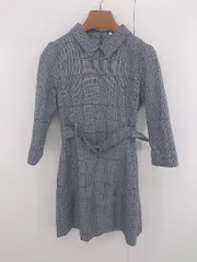 ◇ ◎ REDYAZEL レディアゼル チェック バックジップ 七分袖 ミニ ワンピース サイズS グレー ネイビー系 レディース P  【1306120024797】