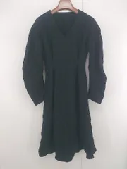 ◇ SAISON DE PAPILLON モノトーン シンプル Vネック 長袖 膝下丈 ワンピース サイズM ブラック レディース P  【1306120025190】