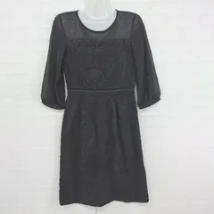 ◇ Fabulous Angela フォーマル 刺繍 シアー 七分袖 膝丈 ワンピース サイズF ブラック レディース P  【1306120029723】