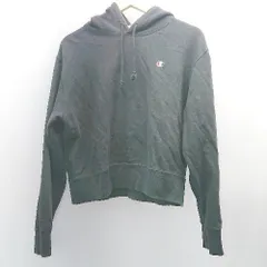 ◇ Champion ワンポイント シンプル フーディー カジュアル コットン100% 長袖 パーカー サイズF ブラック レディース E  【1306140005103】