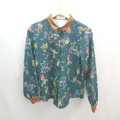 ◇ SELECT MOCA セレクトモカ ヘリンボーン 花柄 薄手 シンプル オシャレ 長袖 シャツ サイズF グリーン系 レディース E 【1306140006742】