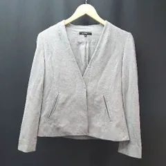 ◇ LAUTREAMONT ロートアレモン ノーカラー フォーマル 上品 オフィス 長袖 ジャケット サイズ38 グレー レディース E  【1306140008081】
