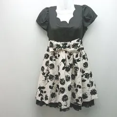 ◇ L'EST ROSE レストローズ パーティー お呼ばれ ドレス 花柄 半袖 ひざ丈 ワンピース サイズ1 ブラック系 レディース E  【1306140007367】