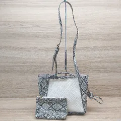 ◇ Unbillion アンビリオン パイソン柄 キャンバス生地 ツルツル ショルダーバック クリーム系 レディース E  【1306140009941】