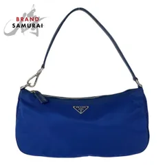 美品 PRADA プラダ テスート 三角ロゴプレート ブルー シルバー金具 ナイロン ハンドバッグ アクセサリーポーチ レディース 504459【中古】