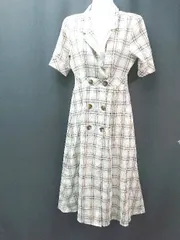 ◇ GAL 裏地なし チェック柄 かわいい 半袖 ロング丈 ワンピース サイズS ベージュ系 レディース E  【1306140014228】