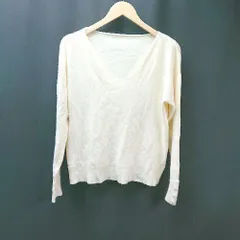 ◇ emi+ エミプラス リブ 袖ボタン Vネック シンプル 長袖 ニット サイズ表記なし アイボリー レディース E  【1306140014204】