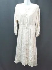 ◇ LAGUNAMOON 裏地あり フロントボタン バンドカラー 長袖 ロング丈 ワンピース サイズM ベージュ レディース E  【1306140014976】