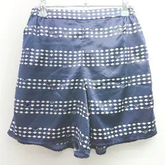◇ 新品 BEAMS HEART マルチ柄 おしゃれ サテン風 ハーフ ショート パンツ サイズ表記なし M相当 ネイビー系 レディース E  【1306140015652】