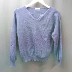 ◇ te chichi シンプル 無地 カジュアル スリットネック 長袖 ニット サイズF ネイビー レディース E  【1306140016802】