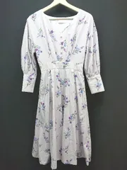 ◇ 31 Sons de mode ウエストゴム 花柄 裏地 サイドジップ 長袖 ロング丈 ワンピース サイズ36 パープル系 レディース E  【1306140018097】
