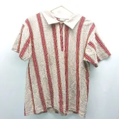 ◇ kutir ハーフジップ ストライプ柄 おしゃれ 長袖 ポロシャツ サイズF ブラウン/レッド レディース (メンズ) E 【1306140018745】