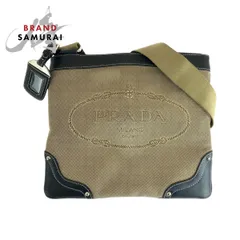 PRADA プラダ ロゴジャガード ベージュ ブラック キャンバス/レザー ショルダーバッグ メッセンジャーバッグ レディース 506696【中古】