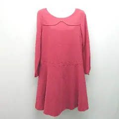 ◇ soup スープ 無地 シンプル 大人 パールボタン ひざ丈 ワンピース サイズ9 レッド レディース E  【1306140020595】