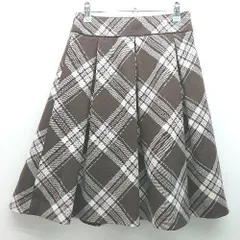 ◇ KUMIKYOKU クミキョク チェック柄 綺麗め 大人カジュアル ひざ丈 フレア スカート サイズ1 ブラウン レディース E  【1306140020694】