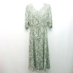 ◇ OZOC オゾック 花柄 ウエストゴム 綺麗め ロング丈 ワンピース サイズ38 グリーン系 レディース E  【1306140021134】
