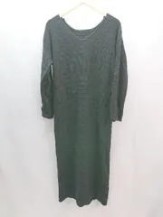 ◇ FLÉN フレン Vネック ケーブル 起毛 ストレッチ 厚手 秋冬物 長袖 ロング丈 ワンピース サイズM ブラック レディース E  【1306140023251】