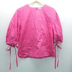 ◇ OPAQUE.CLIP Uネック バックジップ 薄手 リボン シンプル オシャレ 半袖 カットソー サイズL ピンク系 レディース E  【1306140023831】