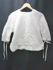 ◇ OPAQUE.CLIP バックジップ Uネック 薄手 リボン シンプル オシャレ 長袖 ブラウス サイズL ホワイト系 レディース E  【1306140023800】