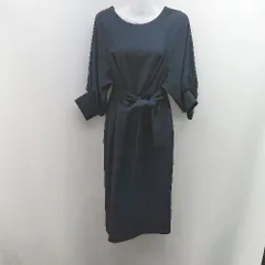 ◇ RUIRUE ルイルエ 無地 シンプル セレモニー バルーン袖 七分袖 ひざ丈 ワンピース サイズM ネイビー レディース E  【1306140024913】